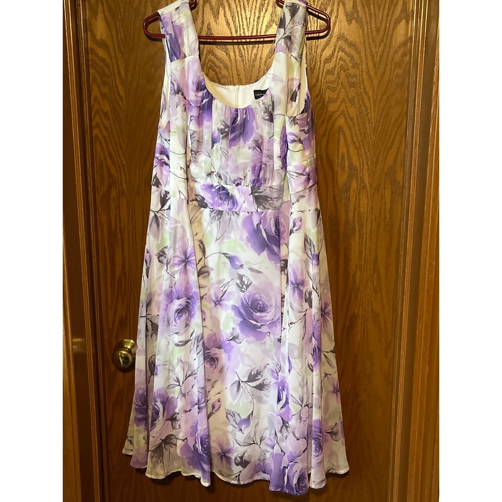 Connected Apparel Purple Floral Chiffon Midi Dress Ruched Empire Waist 20W